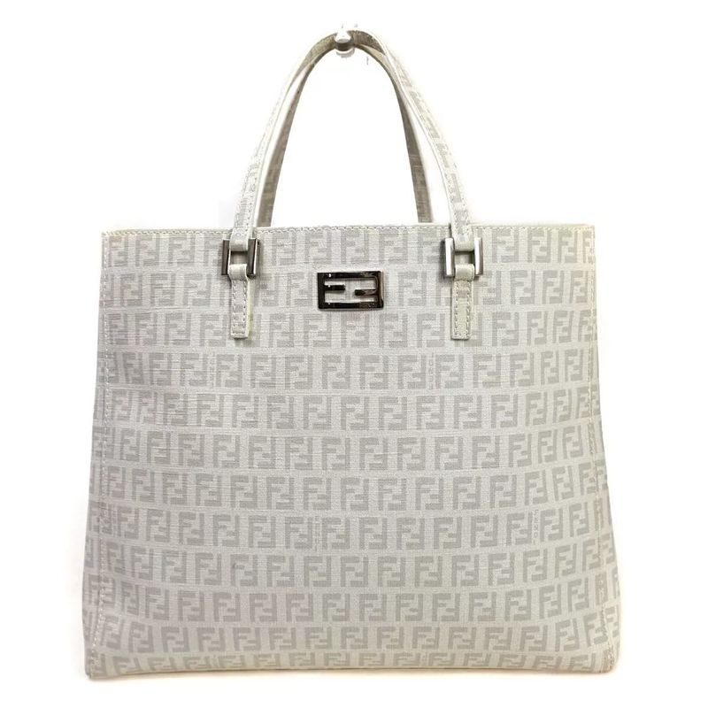 Fendi Bag Tote Handbag Zucchino Pattern White Gray 73ga948