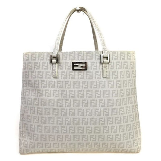 Fendi Bag Tote Handbag Zucchino Pattern White Gray 73ga948