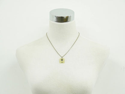 Authentic Chanel Coco Mark Necklace Pendant Plastic Metal Silver Hardware Clear