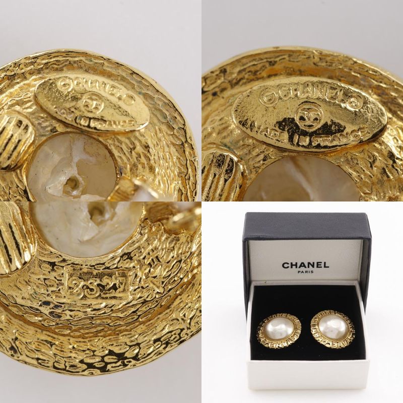 Chanel Round Logo Vintage Gold Plated And Faux Pearl Ladies 21.8g Earring
