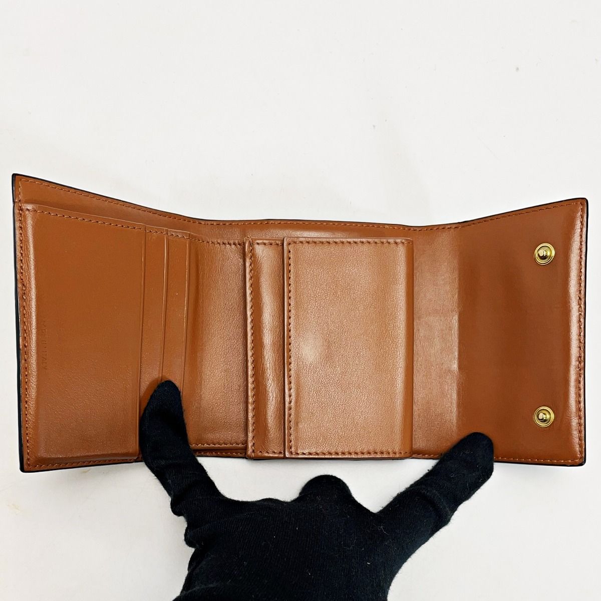 Celine Triomphe Brown Trifold Wallet Women's Gold Hardware