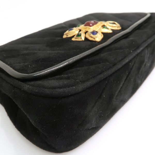 Chanel Chain Shoulder Gripoix 1993? Suede Black Chevron Chanel