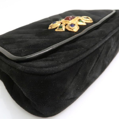 Chanel Chain Shoulder Gripoix 1993? Suede Black Chevron Chanel