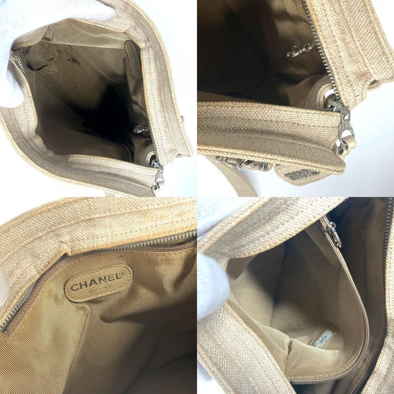 Chanel Shoulder Bag CC Coco Mark Canvas Beige