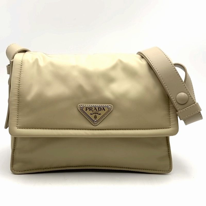 Prada Small Padded Re-nylon Crossbody Shoulder Bag Beige Nylon Leather Triangle