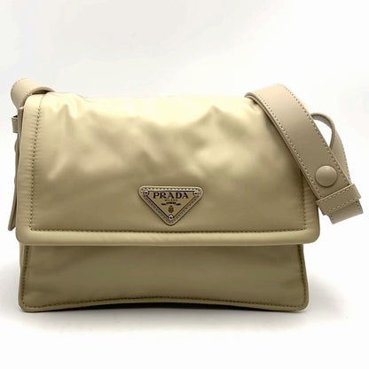 Prada Small Padded Re-nylon Crossbody Shoulder Bag Beige Nylon Leather Triangle