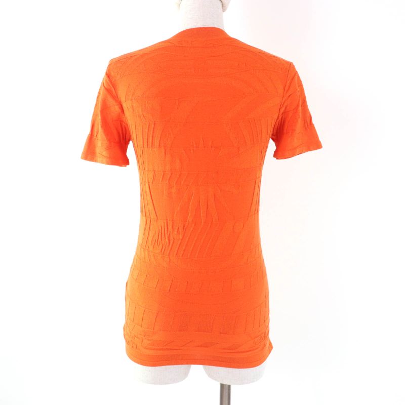 Hermes Silk-blend Embossed Crew Neck Short Sleeve Knit Cut And Sewn Top Orange