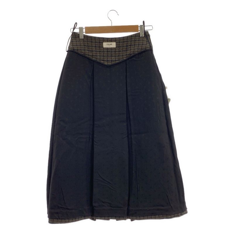 Celine - Wool Check Pleated Long Skirt - 38 - Multicolor - Women