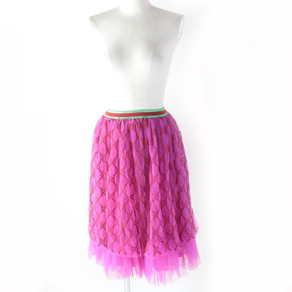 Gucci 552866 Kids GG Pattern Webline Embroidery Tulle Skirt Pink 12 Storage