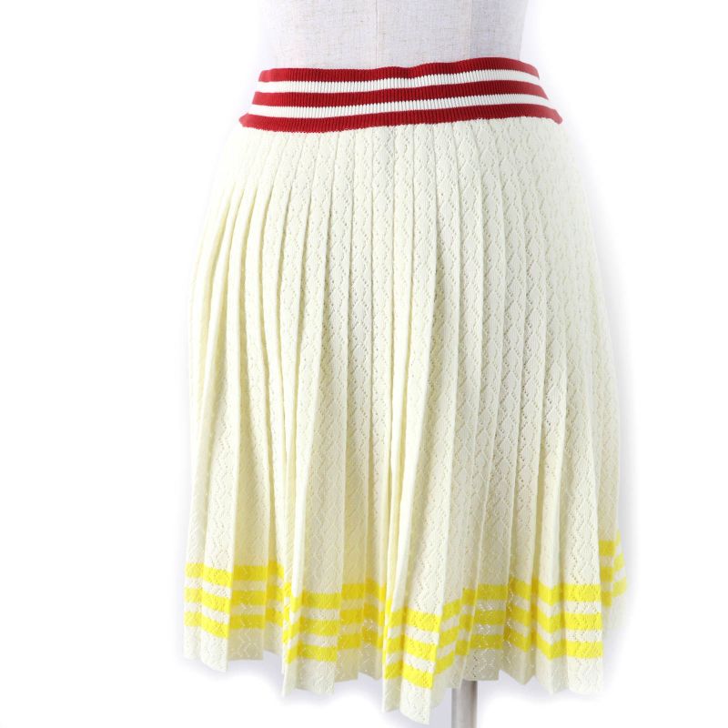 Gucci×adidas 702874 Three Line Cotton Knit Pleated Skirt Ivory L Made In Italy