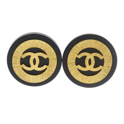 Chanel Coco Mark Vintage Gold Plated Black 28 Ladies 43.0g Earring