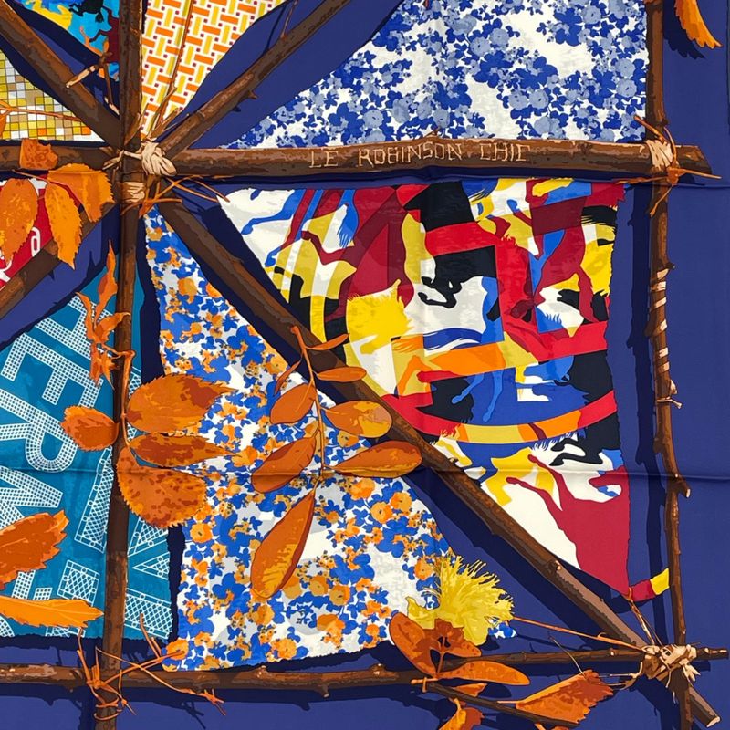 Hermes Carre 90 Chic Robinson LE Robinson CHIC Scarf Silk Blue