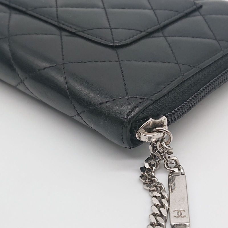 Chanel Long Wallet Organizer Cambon Line Round Zip Zipper With Seal Black/black