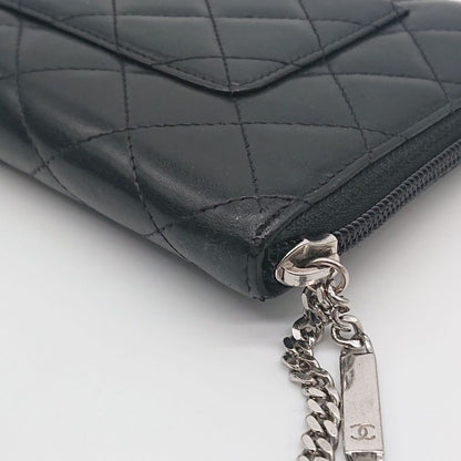 Chanel Long Wallet Organizer Cambon Line Round Zip Zipper With Seal Black/black