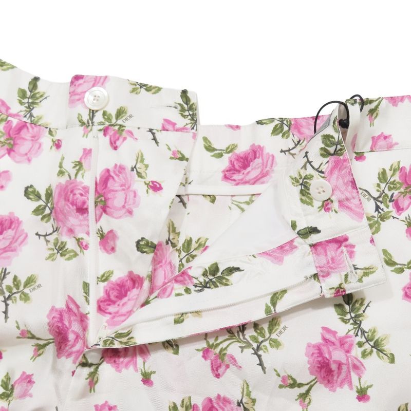 Unused 22AW DIOR Floral Rose Print Shorts Half Pants Floral 50 White Pink Mens