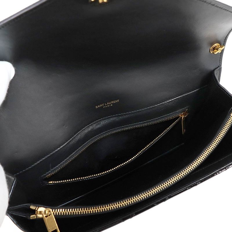 Saint Laurent Gaby Shoulder Bag Enamel Leather Black 695503 Gold Hardware Gaby