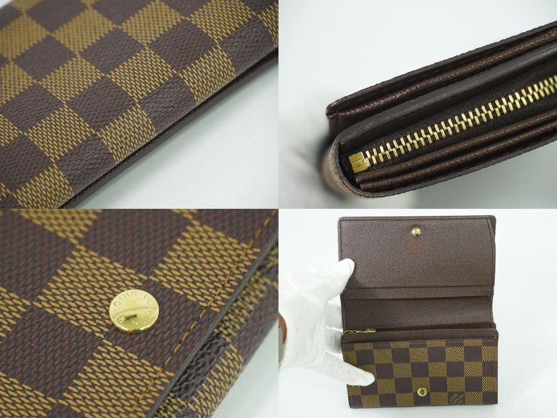 Authentic Louis Vuitton LV Porte Monet Bier Trésor Damier Ebène Fold Wallet