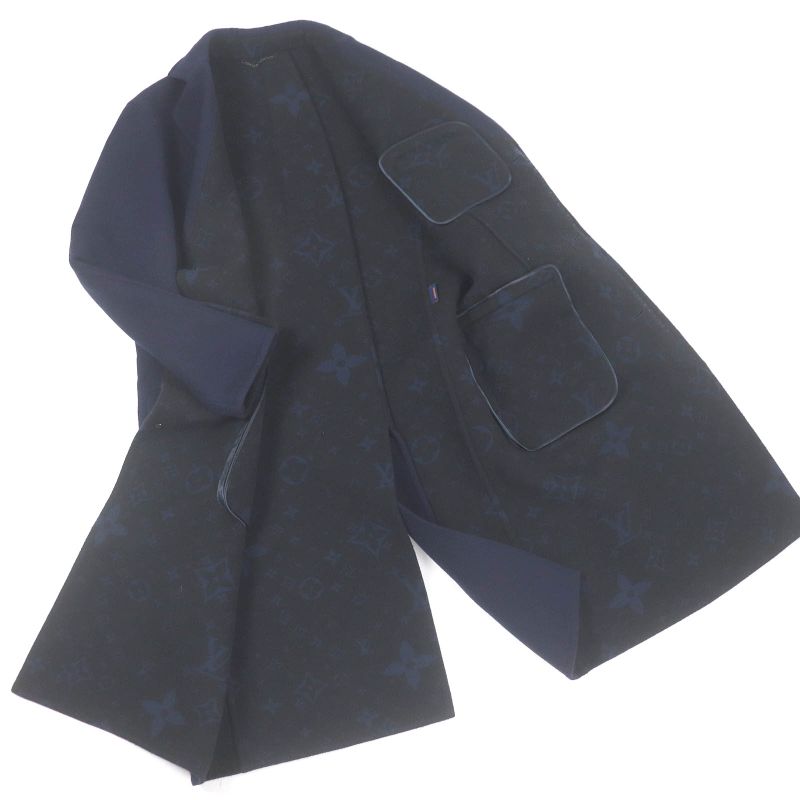 Louis Vuitton 22AW Hjc55e 100% Wool Lining Monogram Chester Coat Navy 44 With