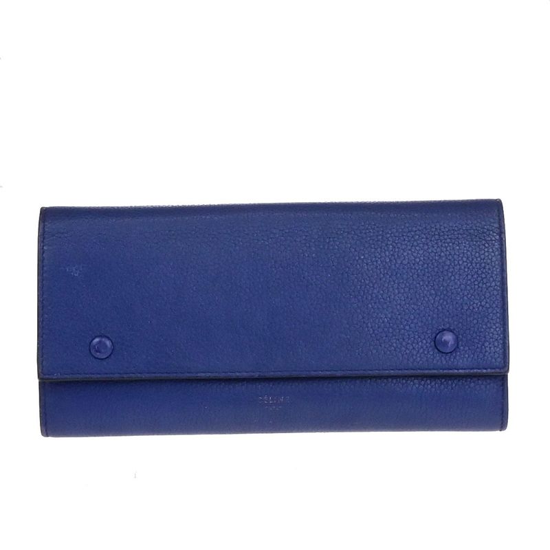 Celine Long Wallet Fold Wallet Blue Leather 01bs074