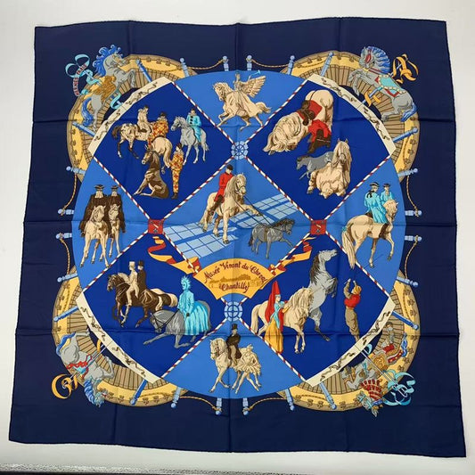 Hermes Carré 90 Scarf Silk Musee Vivant Du Cheval Chantilly Chien Thieu Castle