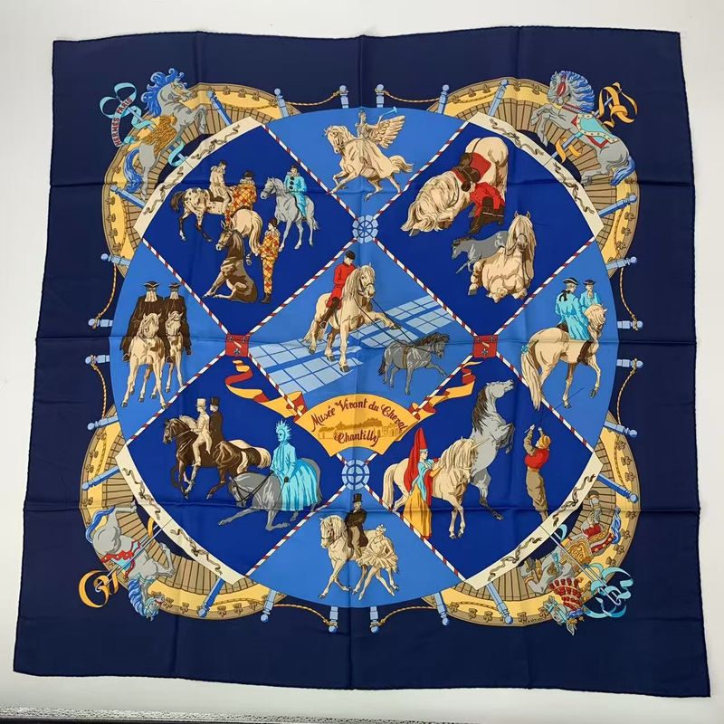 Hermes Carre 90 Scarf Silk Musee Vivant Du Cheval Chantilly Chien Thieu Castle