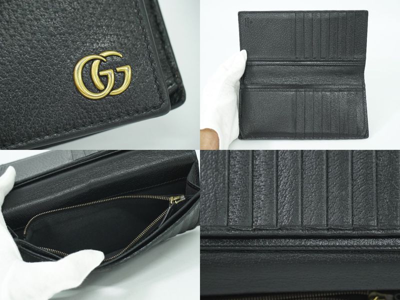 Authentic Gucci GG Marmont Long Wallet Long Wallet Leather Black 428740 Wallet
