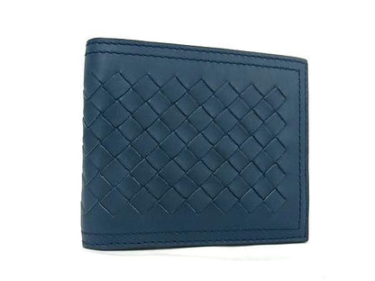 Bottega Veneta Intrecciato Leather Bifold Wallet Men's Blue Ay1108