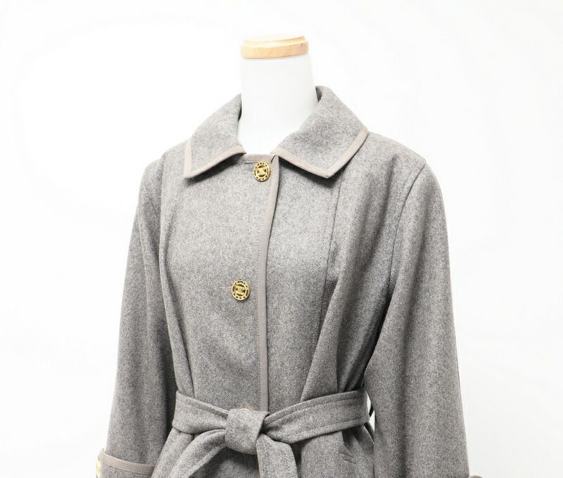 Celine Vintage Stainless Steel Collar Coat Belted Coat Long Coat Logo Buttons