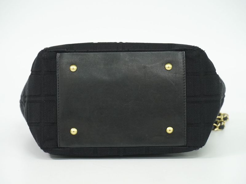 Authentic Chanel Chocolate Bar Chain Shoulder Bag Tote Bag Canvas Black