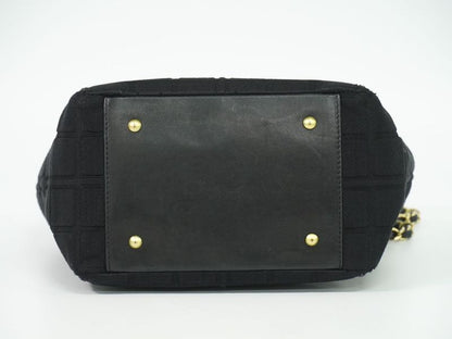 Authentic Chanel Chocolate Bar Chain Shoulder Bag Tote Bag Canvas Black