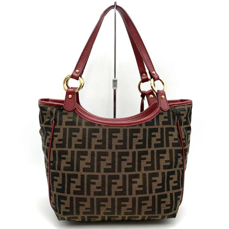 Fendi 8bh156 Handbag Tote Bag Canvas Brown Red Women