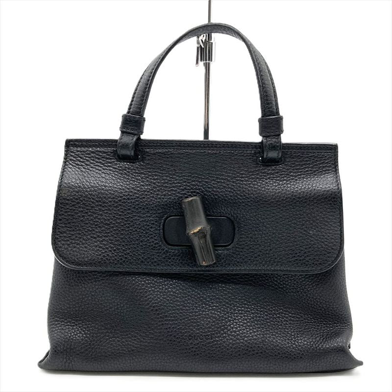 Gucci Daily Bamboo Handbag Leather 370831 Black Silver Hardware Women