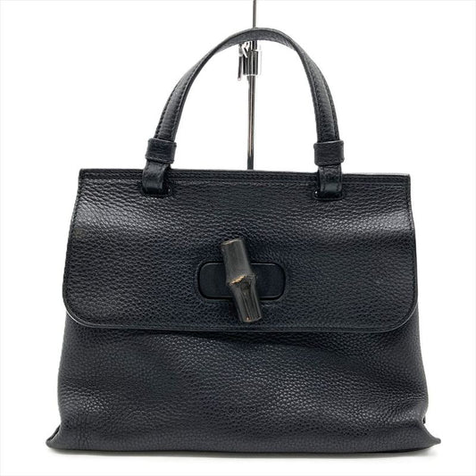 Gucci Daily Bamboo Handbag Leather 370831 Black Silver Hardware Women