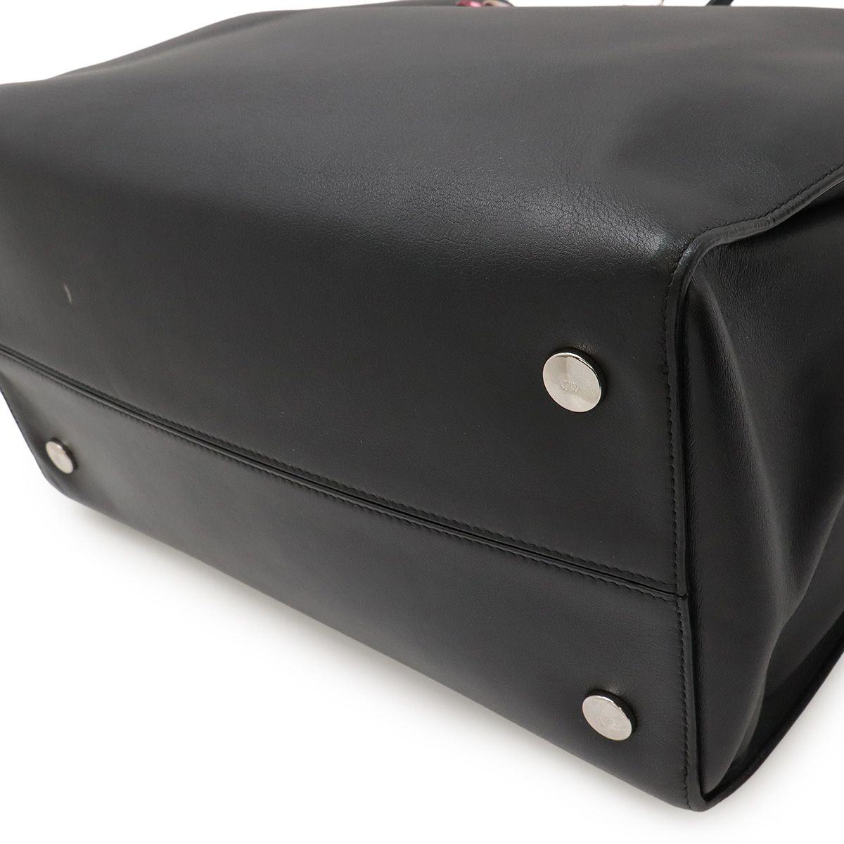 Christian DIOR Addict Tote Tote Bag Shoulder Leather Black Black Pink With Charm