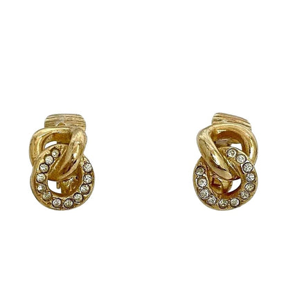 Christian Dior Earrings Gold With Clear Stones