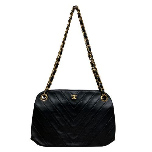 Chanel Handbag Lamb Leather Lamb Leather Clasp V-stitching Black