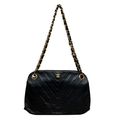Chanel Handbag Lamb Leather Lamb Leather Clasp V-stitching Black