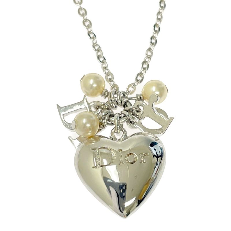 Dior Metal Faux Pearl Heart Dior Logo Bracelet Silver 318946 Bracelet
