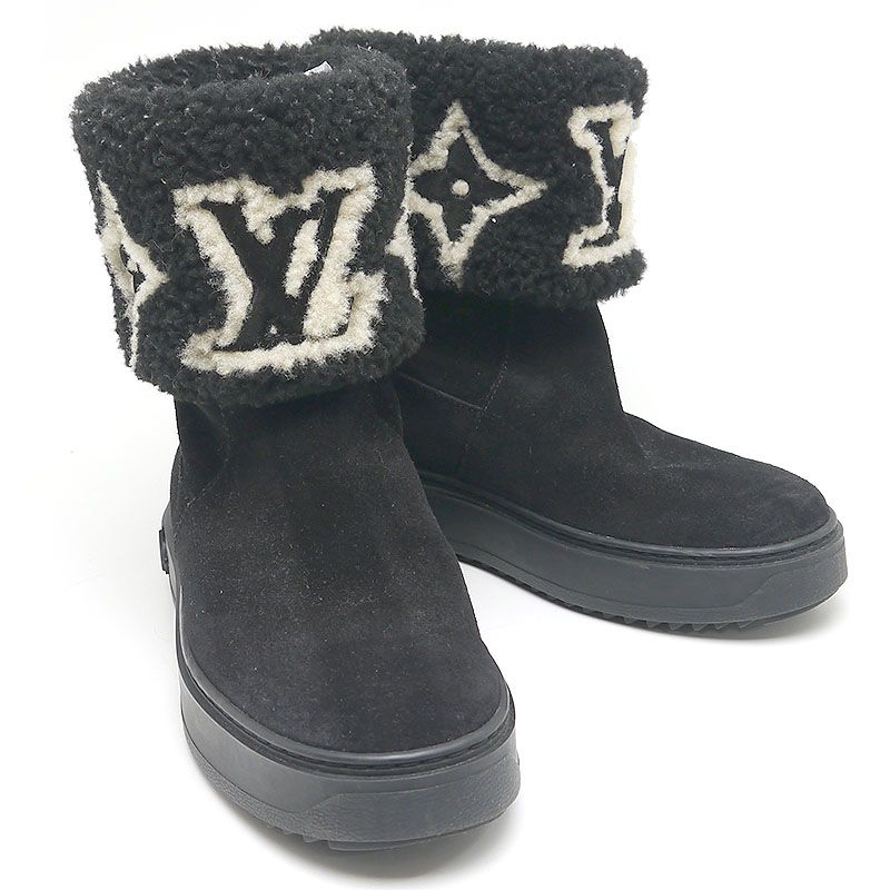 Louis Vuitton LV Snowdrop Line Ankle Boots 35 Black Mouton Boots