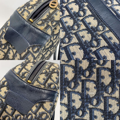 Christian Dior Trotter Logo Canvas Navy Handbag Women's Gold Hardware