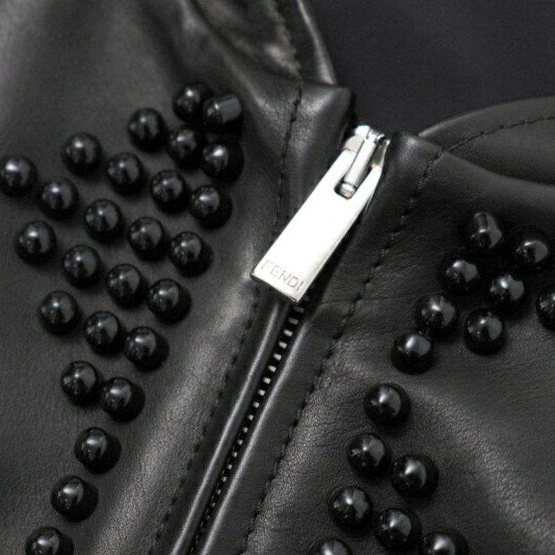 Fendi Monster Jacket Size 48 Bugs Studded Leather Single Riders Jacket Made In