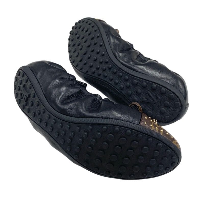 Louis Vuitton Flirty Line Monogram Flat Shoes Leather Black Brown Gold Ballet