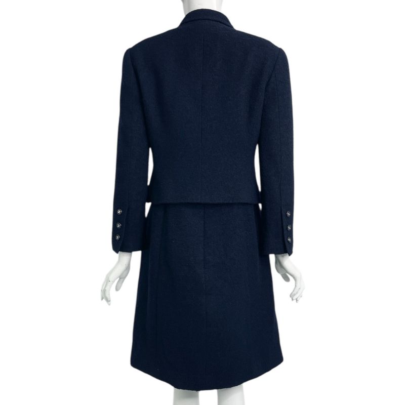 Chanel 96P Coco Button Setup Jacket Dress Wool Navy Size 40