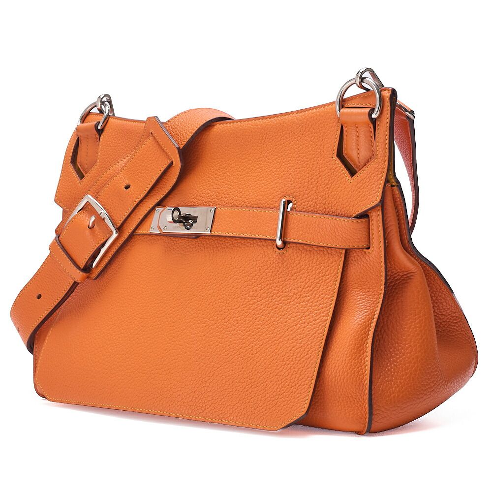Hermes Gipsyère 34 Shoulder Bag Taurillon Clemence Orange And Jeanne (silver