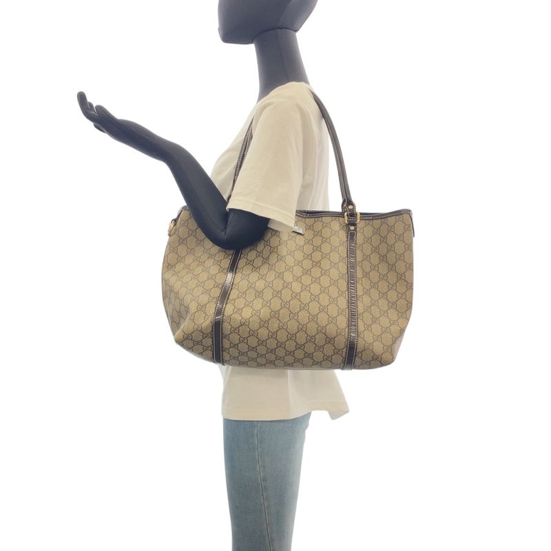 Gucci Beige Brown Gold Hardware GG Supreme Canvas 197953 Tote Bag Shoulder Bag