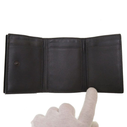 Bottega Veneta Intrecciato Compact Wallet Leather Black Trifold Wallet Purse