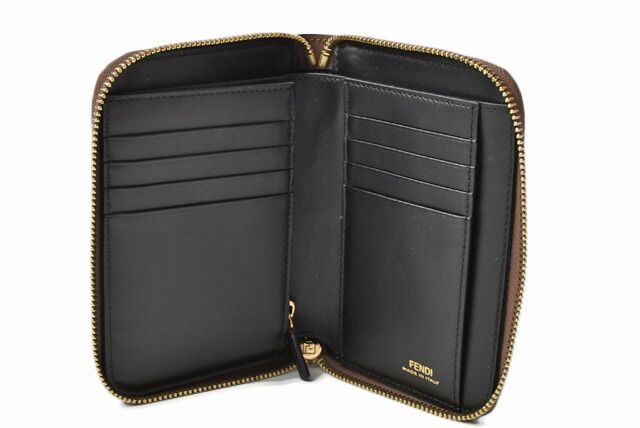 Fendi Wallet Fendi Zipper Foldable Wallet BY THE WAY Calf Leather Brown Black