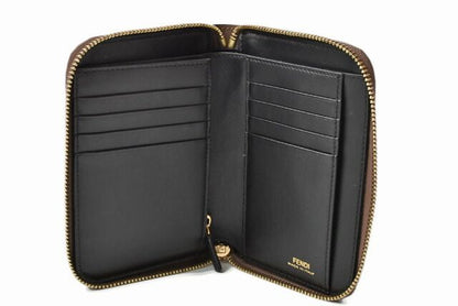 Fendi Wallet Fendi Zipper Foldable Wallet BY THE WAY Calf Leather Brown Black