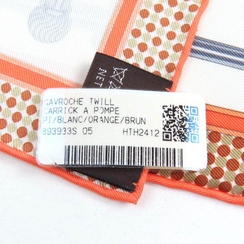 Hermes 25SS Gavroche Twill Caric-a-pomp 100% Silk Blanc/orange/brun Scarf With