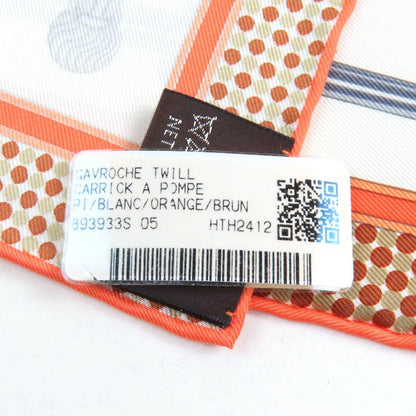 Hermes 25SS Gavroche Twill Caric-a-pomp 100% Silk Blanc/orange/brun Scarf With